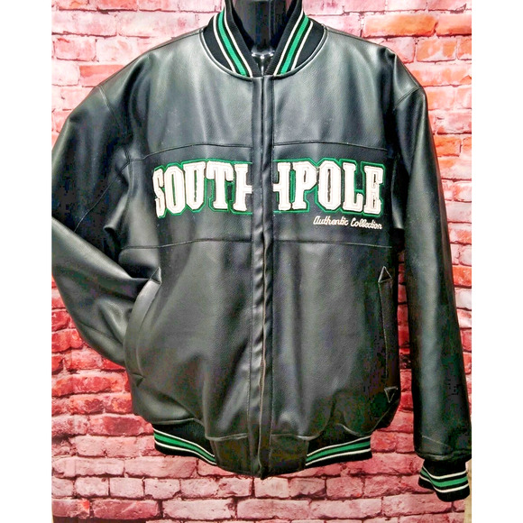 Southpole Authentic Collection Bomber Jacket Mens XL Black Faux Leather Full Zip - Picture 1 of 8